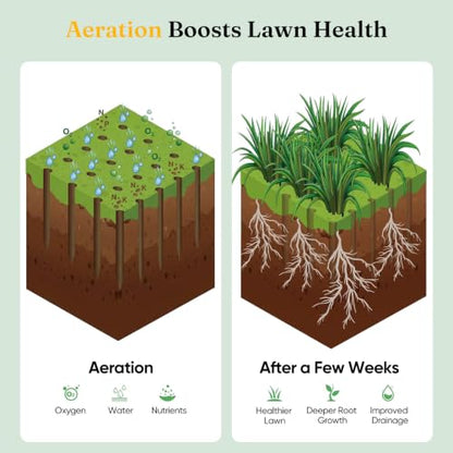 Grenebo Lawn Aerator Manual Aerator Lawn Tool with 16 Spikes, Black - color: Dark Green