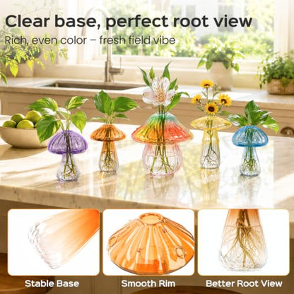 5Pcs Mushroom Propagation, Borosilicate Glass Vases, 6kg Suction Cups - color: Blue,yellow,purple,coffee,rainbow