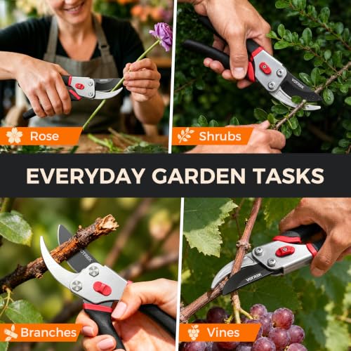 Bypass Pruning Shears, 8.5" Jam-Proof Spring Clippers for branches - color: Cherry Red