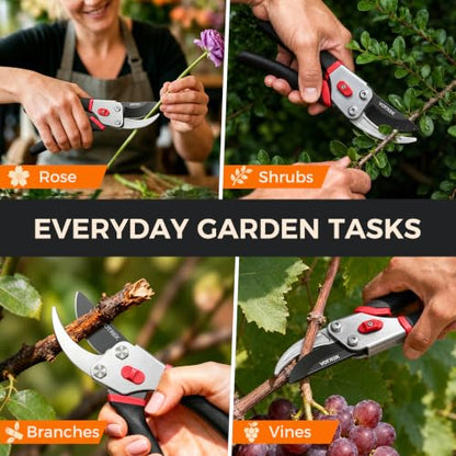 Bypass Pruning Shears, 8.5" Jam-Proof Spring Clippers for branches - color: Cherry Red