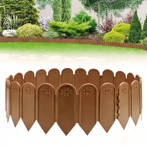 EEOCWF 6 in Tall Brown Garden Edging Borders, Total 6.88ft No Dig Landscaping Edging, 5Pcs Plastic Interlocking Decorative Garden Fences Edging, Lawn Edge Flower Bed Border for DIY Patio Walkways Yard - color: Brown-H 6"