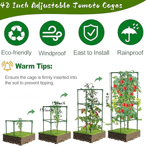 3 Pack Square Tomato Cages for Garden, 42 Inch Tall Heavy Duty Metal Tomato Plant Support Trellis, Adjustable Large Tomato Stakes for Outdoor Pots Climbing Plants, Vegetables, Cucumber - size: 42Inch