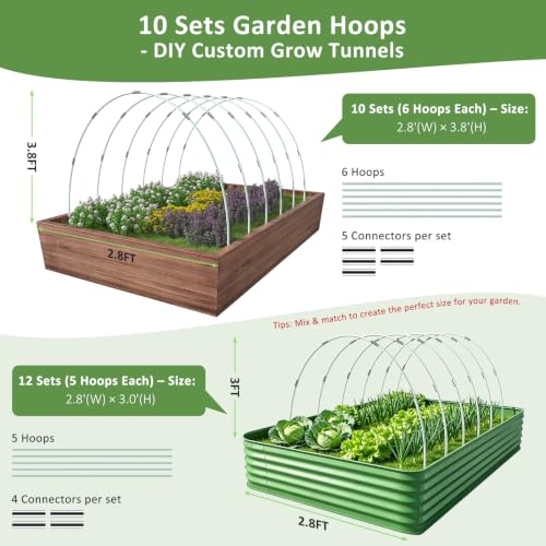 60Pcs Greenhouse Hoops for Raised Beds, Rust-Free Fiberglass - size: 60 PCS