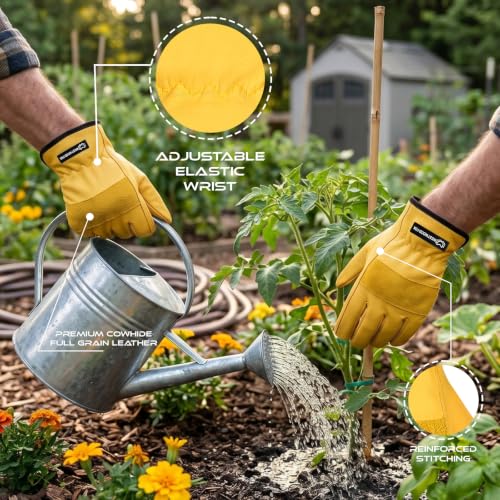 WESTWOOD FOX Safety Work Glove for Men and Women, Tough Leather Gardening Gloves, Anti-Slip Heavy Duty Rigger Work Gloves. - size: Large