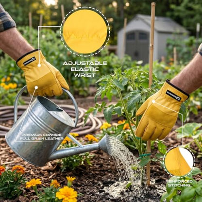 WESTWOOD FOX Safety Work Glove for Men and Women, Tough Leather Gardening Gloves, Anti-Slip Heavy Duty Rigger Work Gloves. - size: Large