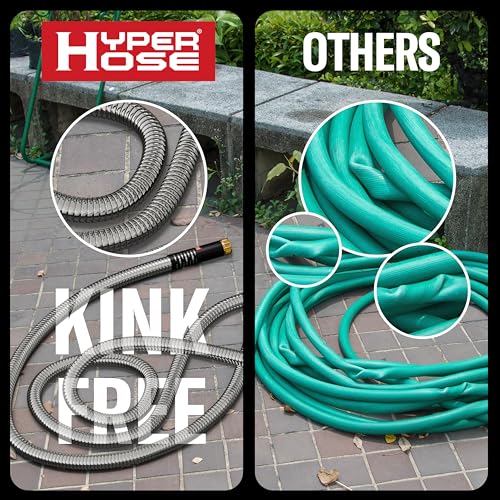 Best 100 ft Metal Garden Hose Set - No-Kink Durable 316 Stainless Steel, 10-Way Zync Spray Nozzle & Hook – Tough Flexible Heavy Duty Water Hoses, 5/8 in, Rust, Weather, LeakProof - size: 100 FT SET