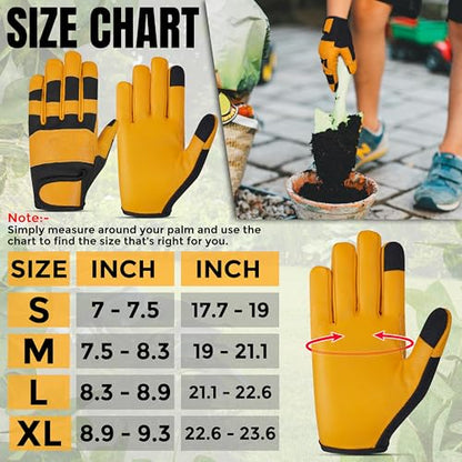 HADIZ Leather Gardening & Working Gloves Men & Women Rose Pruning Breathable Thorn Proof & Garden Tweezer Set - size: X-Large