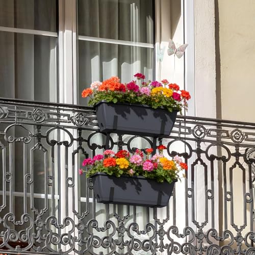 16.9 Inches Deck Railings Planter Box, 2Pcs Hanging Flower Pots, Grey - color: Gray