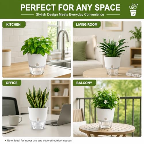 6 Inch Self Watering Planters 4 Pack Plastic Wicking Pots White - color: 6''-4pack-white