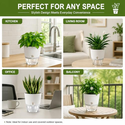 6 Inch Self Watering Planters 4 Pack Plastic Wicking Pots White - color: 6''-4pack-white