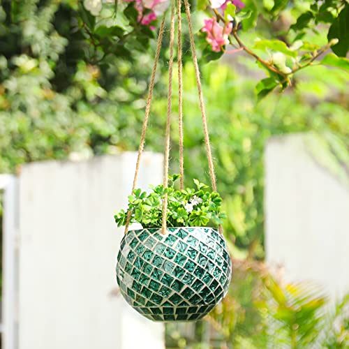 Ceramic Hanging Planter Mosaic Hanging Flower Pot - color: Square Green