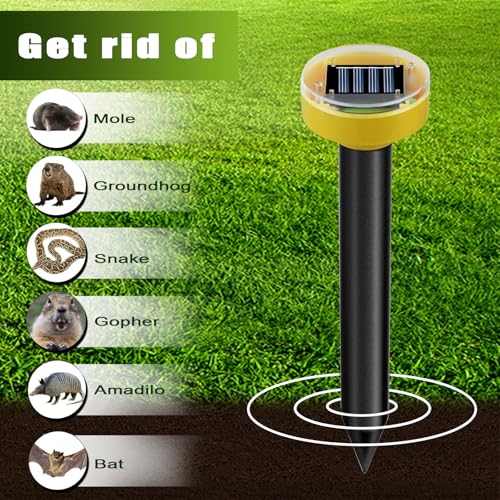 Snake Repellent for Yard 10 Pack, Ultrasonic Mole Repellent,Solar Powered Gopher Repeller Sonic Mole Deterrent Spikes, Snake Gopher Mole Vole Repellent Outdoor for Lawn Garden & Yard - color: Yellow
