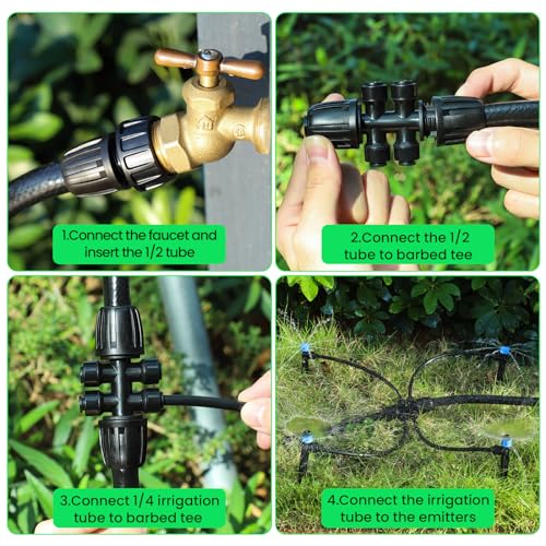 MIXC Drip Irrigation System,Quick Connector Garden Watering System Automatic Sprinkler System Kit for Lawn Raised Bed Greenhouse Plant Watering System (16FT Main Tube+ 79FT 1/4'' Tube) - size: 16FT Main tube+ 79FT 1/4'' tube