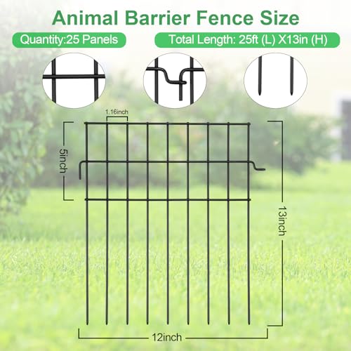 25ft(L) x 13in(H) Animal Barrier Fence,25 Panels 1.16in Gap No Dig Garden Fence for Dogs Rabbits,Rustproof Anti Digging Barrier Garden Edging Border Ground Defense for Outdoor Yard Patio - size: 25 Panels, 25ft(L) x 13in(H)