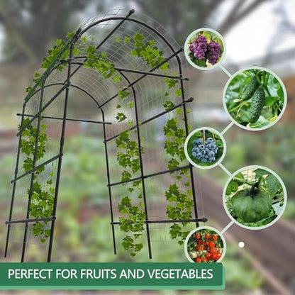 Metal Garden Arch Trellis, 7.6Ft Black for Raised Beds, Plant Support for Cucumbers & Climbing Vegetables with 9 Horizontal Pipe - size: 7.6x6x3.8 Ft - 9