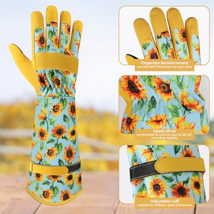 Gardening Gloves for Women, Long Garden Gloves with Grip, Thorn-Proof, Gift - color: Yellow - Sunflower
