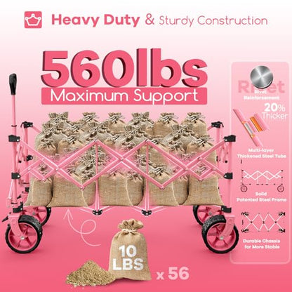 Originsure 300L Collapsible Beach Wagon Cart with Big Wheels, 560lbs, Pink - color: Pink