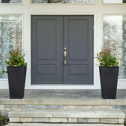 Step2 Tremont Tall Square Tapered Planter, 28 in Resin Planter, Self-Watering, Onyx Black - color: Onyx Black, size: 1-Pack, style: Tall