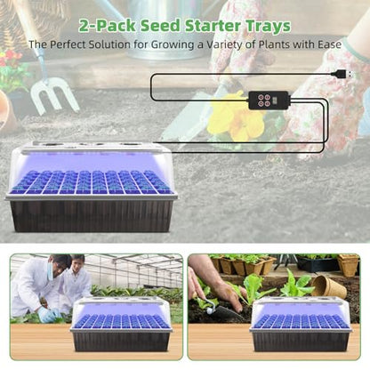 Seed Starting Tray - 60-Cell Self-Watering Tray, Seed Starter Kit LED Grow Light, Timer, Humidity Dome, pH Meter for Plant Germination, Vegetables, Herbs, Flowers - size: 60-Premium model-1