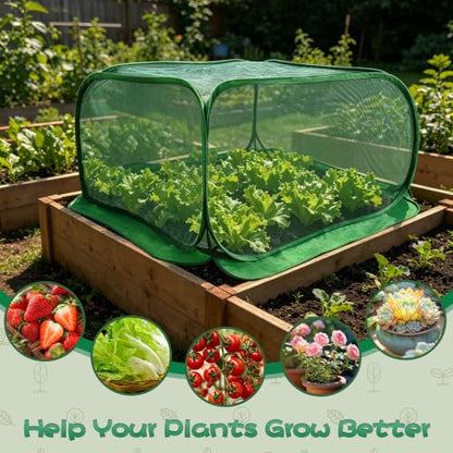 Pop Up Plant Netting Cover 40×40×20” Shade Mesh Cage Shade Top + Mesh Side - size: 100*100*50 2PCS