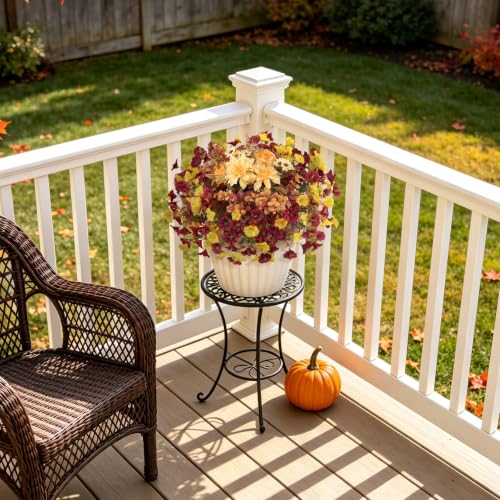 Hrobek Fall Artificial Mums Flowers for Outdoor UV Resistant Fake Plants - color: Orange Yellow Brown