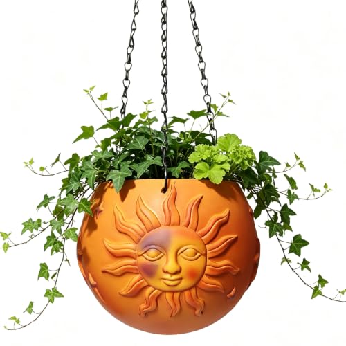 5.4" High Hanging Planter Pot Orange Resin Flower Basket with Chain and Drainage Hole for Indoor Outdoor Plants Succulents Ivy Home Decor