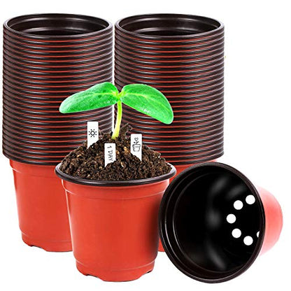 Augshy 220Pcs 4 Inches Plastic Plant Nursery Pots Seed Starting Containers - size: 4 Inch