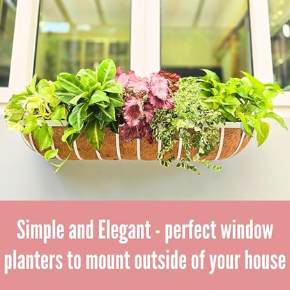 LaLaGreen Outdoor Planter Boxes (36 Inch, 2 Pack) White Metal Deck Railings Flower Box with Coco Liner, Rectangular Wall Planters for Window Plants Horse Troughs Fence Balcony Modern Herb Patio Porch - size: 36 Inch (2 Pack)