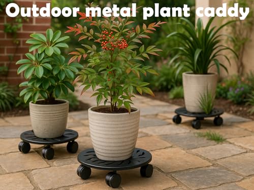 2-Pack 13.5" Round Metal Plant Caddy with Wheels Heavy-Duty Large Rolling Plant Stand Indoor Outdoor Wheeled Planter Dolly Cart Coaster Flower Pot Mover Roller Base, Garden Trolley - size: 13.5 in
