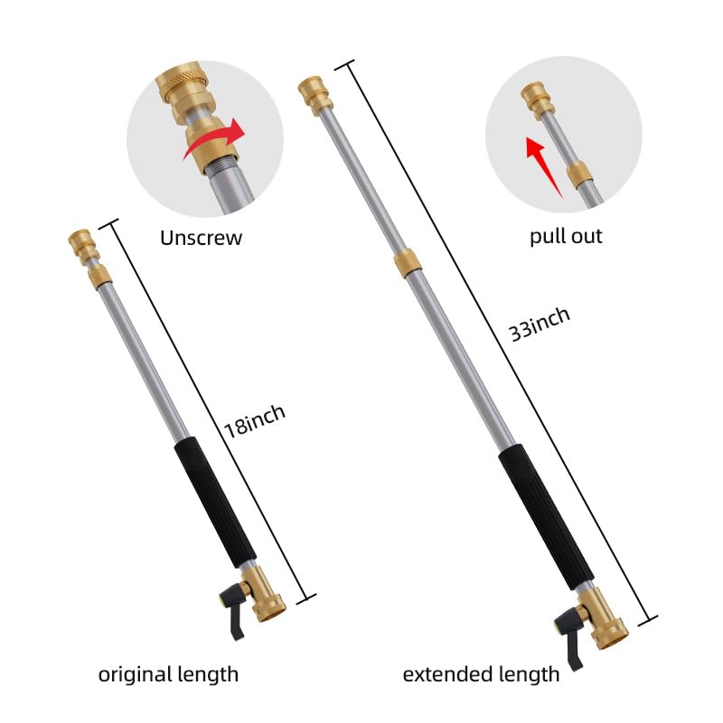 Adjustable Jet Nozzle High Pressure Hose Nozzle, 18-33” Hydro Nozzle Wands - color: Black, size: 33inch