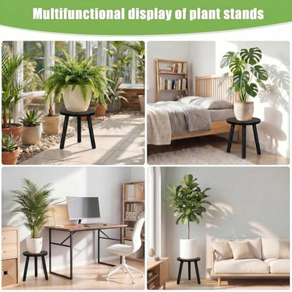 Wood Plant Stands Indoor, Black Plant Stand Modern Plant Table for Large Plants, Wooden Plant Stool, Tall Plant Holder Small Round Side for Living Room, Balcony, Office (1 Pack) - color: Black