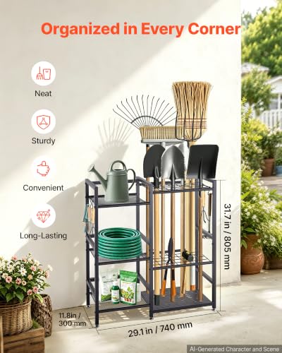 VEVOR Garden Tool Organizer with Guard Rail, 3-Tier Metal Storage Rack