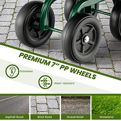LDAILY Garden Seat with Wheels 11"-16" Adjustable Height for Lawn Planting - color: Green