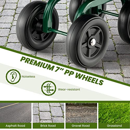 LDAILY Garden Seat with Wheels 11"-16" Adjustable Height for Lawn Planting - color: Green