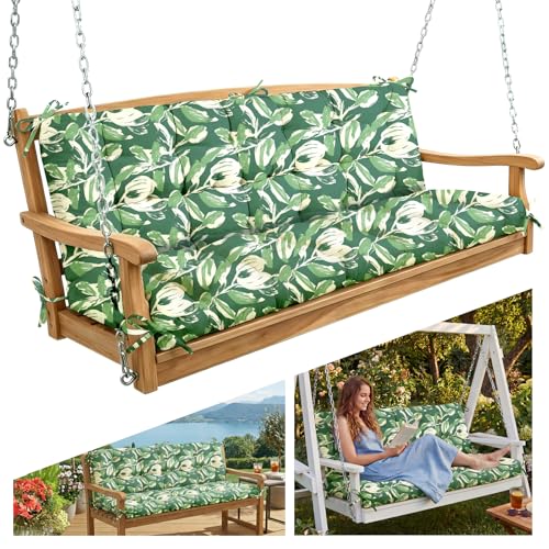 Oxford Fabric Swing Cushions with Backrest & Tie Straps for Patio Bench - color: Tulip Green