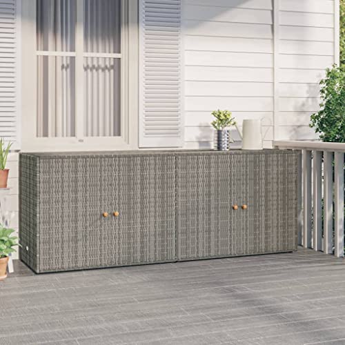 Outdoor Garden Storage Cabinet, Weather-Resistant Poly Rattan Tool Organizer Box with 2 Doors for Patio, Backyard, and Terrace, Grey - color: Grey