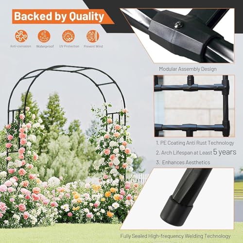 Heavy Duty Metal Garden Arch Trellis – Weather-Resistant Black Steel Arbor for Climbing Plants, Weddings, Parties, Patio, Lawn & Outdoor Decor – Easy Assembly - size: big