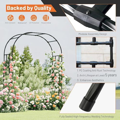 Heavy Duty Metal Garden Arch Trellis – Weather-Resistant Black Steel Arbor for Climbing Plants, Weddings, Parties, Patio, Lawn & Outdoor Decor – Easy Assembly - size: big
