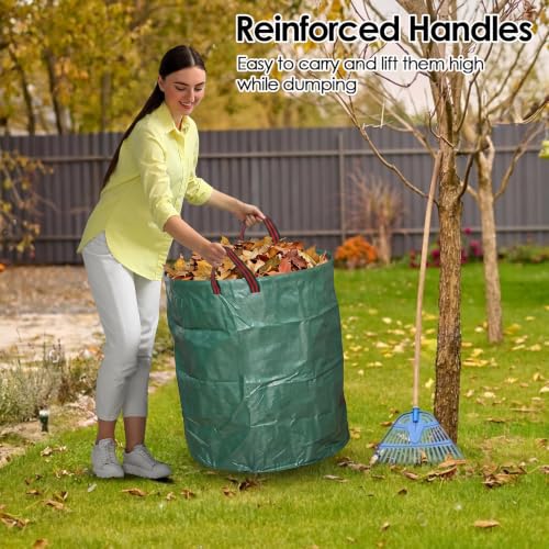 5-Pack 72 Gallon Yard Waste Bags,Reusable Collapsible Garden Leaf Bags with Plastic Ring,Standable,with Gardening Gloves,for Camping & Recycling Leaves,Lawn Debris & Grass Clippings