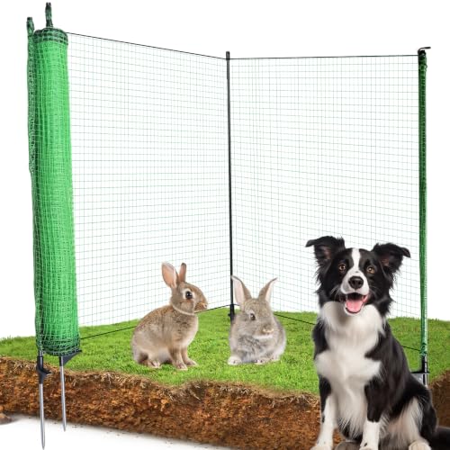 3*82ft Temporary Fence with Posts,Animal Barrier Dog Portable Fencing with Fiberglass Stake Windbreak Rope, Safety Snow Plastic Netting Roll for Garden Backyard Outdoor for Chickens or Other Animals - size: 3*82Ft