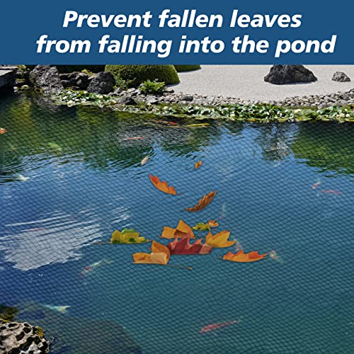 Large Pond Netting Kit 15 x 20 ft Black Heavy Duty Woven Fine Mesh Net Cover for Leaves, Koi Pond Cover, Netting for Leaves to Protects Koi Fish from Birds, Cats & Predators with 14 Stakes