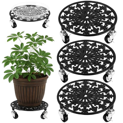 1 Pack Plant Caddy with Wheels 14 Inch Rolling Plant Stand for Large Plants Heavy Duty Plant Rollers Metal Plant Dolly Rustproof Planter Stand Wrought Iron Plant Stands Flower Cart Indoor Outdoor - size: 14 inches