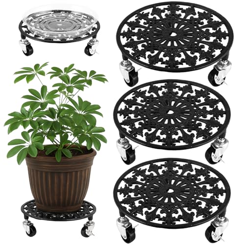 1 Pack Plant Caddy with Wheels 14 Inch Rolling Plant Stand for Large Plants Heavy Duty Plant Rollers Metal Plant Dolly Rustproof Planter Stand Wrought Iron Plant Stands Flower Cart Indoor Outdoor - size: 14 inches