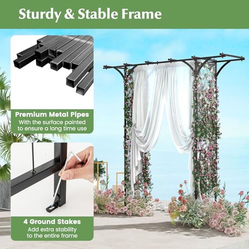 S AFSTAR Garden Arch Trellis Pergola, 6.8 FT Outdoor Metal Arbor w/Extended Top, 4 Ground Stakes, Plant Support Trellis for Climbing Plant Vine Rose, Garden Arbour Archway for Wedding Ceremony Party - size: 79"L x 20.5"W x 81"H