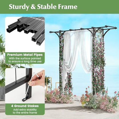 S AFSTAR Garden Arch Trellis Pergola, 6.8 FT Outdoor Metal Arbor w/Extended Top, 4 Ground Stakes, Plant Support Trellis for Climbing Plant Vine Rose, Garden Arbour Archway for Wedding Ceremony Party - size: 79"L x 20.5"W x 81"H