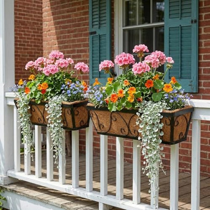 24 Inch Window Box Planter with Adjustable Brackets for Hanging Plants - size: 2 Pack, style: Scrollwork