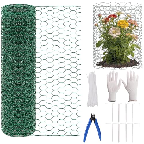 Chicken Wire Fencing, Plant Protectors from Animals DIY Kit with Accessories, 15.7x197 Inch Flexible Floral Chicken Wire for Garden & Floral Arrangements