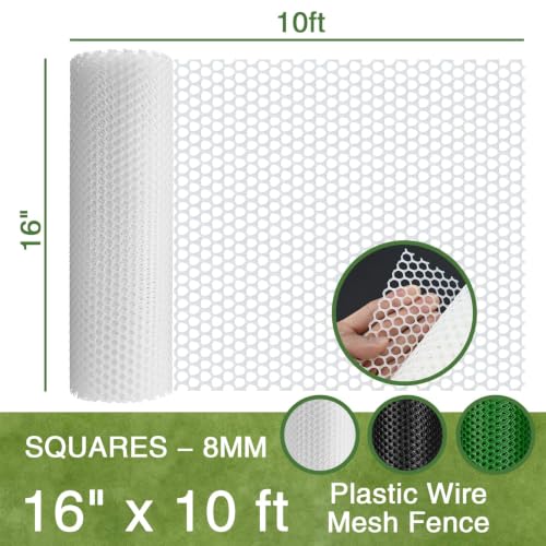 White Plastic Wire Mesh Fence 16In x 10Ft, Chicken Wire Fencing for Poultry - color: White, size: 16IN x 10FT