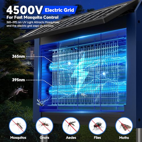 Solar Bug Zapper Outdoor, 4500V Mosquito Zapper with Dual Solar Panels - color: Blue