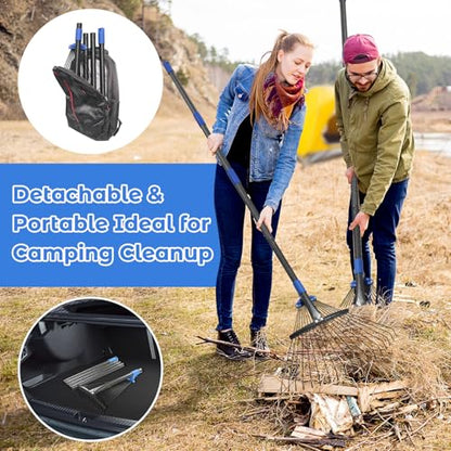 Adjustable Garden Rake for Leaves-Heavy Duty Metal Rake with 8-17" Expandable Head,Long Handle Lawn & Yard for Grass, Shrubs,Flower Beds,Camping,Outdoor Cleaning, Women & Kids - style: 5FT